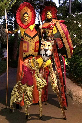 Cheetah themed stilt walkers